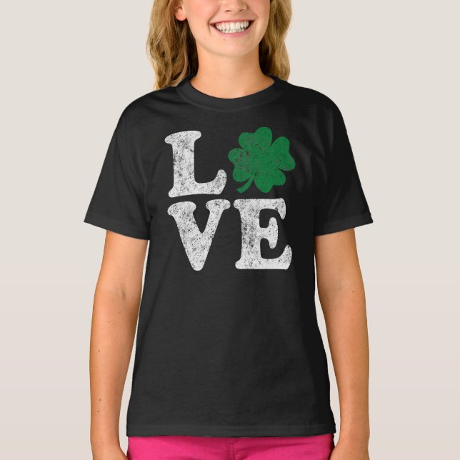 St patrick's day KÄRLEK Shamrock Irish Tee (Framsida)