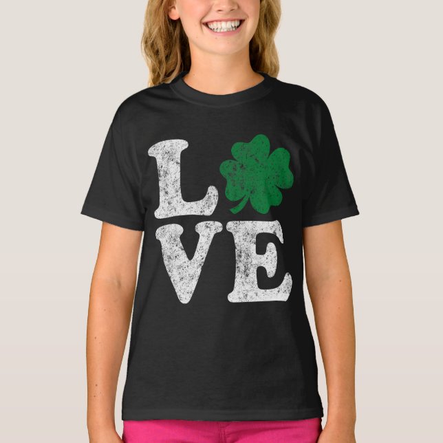 St patrick's day KÄRLEK Shamrock Irish Tee (Framsida)