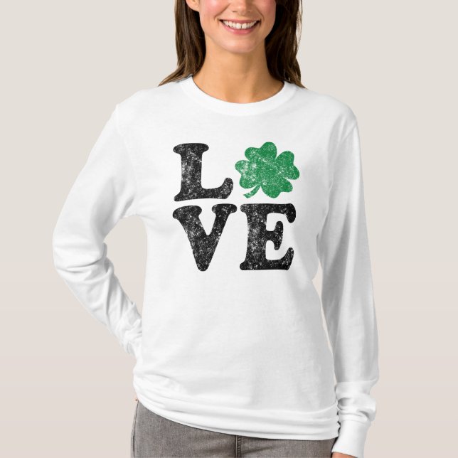 St patrick's day KÄRLEK Shamrock Irish Tee Shirt (Framsida)