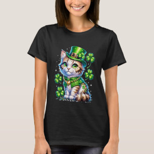 St Patricks Day Katt Leprechaun Hatt Shamrock Flic T Shirt