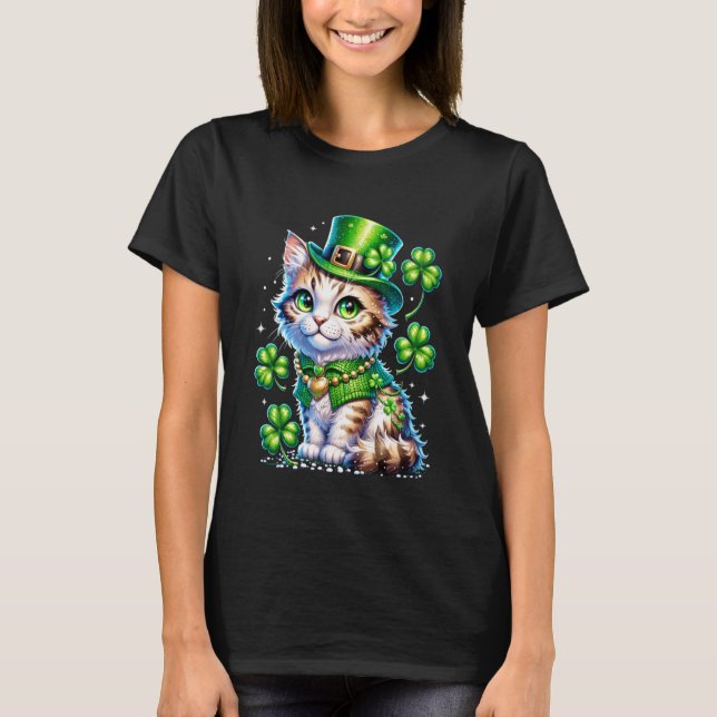 St Patricks Day Katt Leprechaun Hatt Shamrock Flic T Shirt (Framsida)