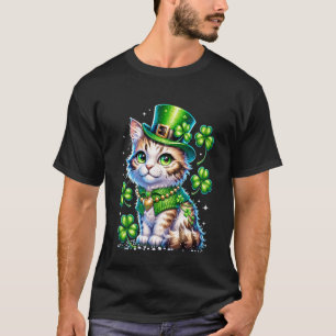 St Patricks Day Katt Leprechaun Hatt Shamrock Flic T Shirt