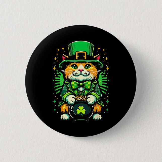 St Patricks Day Katt Leprechaun Katt Irländsk Sham Knapp (Framsida)