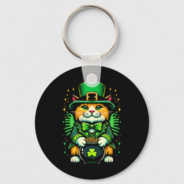 St Patricks Day Katt Leprechaun Katt Irländsk Sham Nyckelring (Framsida)