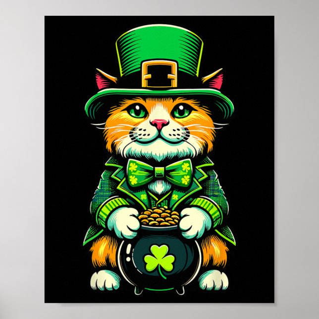 St Patricks Day Katt Leprechaun Katt Irländsk Sham Poster (Framsidan)