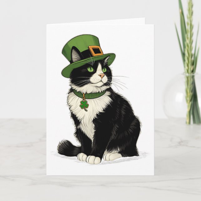 St Patricks Day Katt Leprechaun Shamrock Katt Kitt Kort (Framsida)