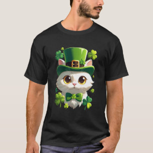 St Patricks Day Katt Leprechaunhatt Shamrock Sankt T Shirt