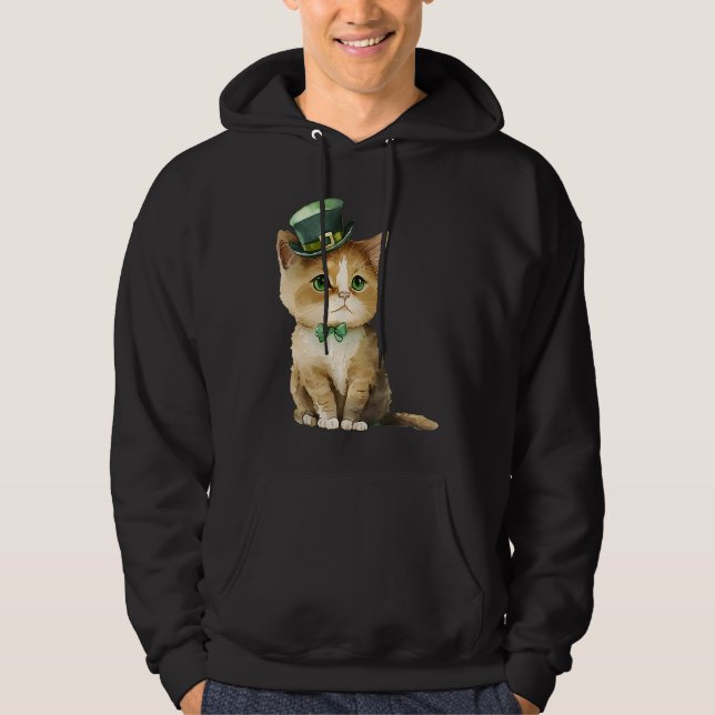 St Patricks Day Katt med en Leprechaun hatt Hoodie (Framsida)