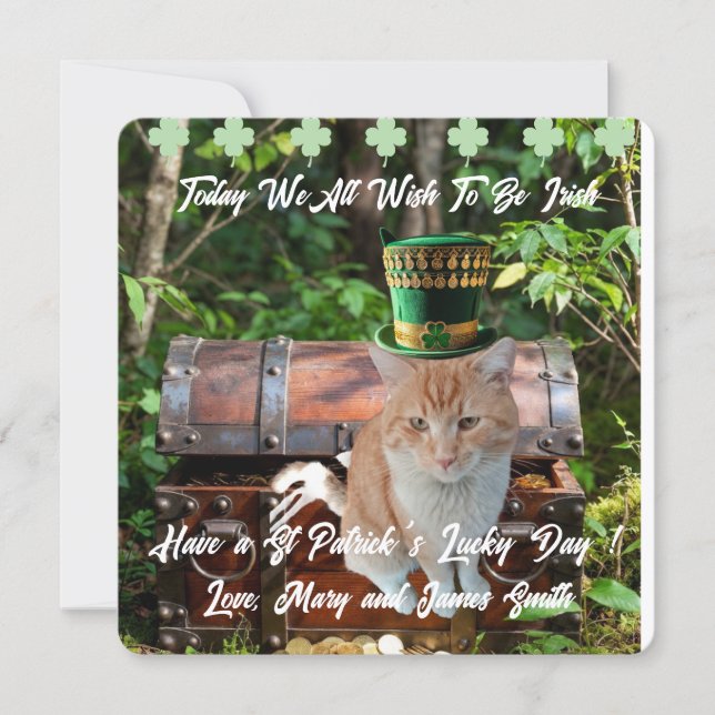 St Patricks Day Katt Shamrock Platt Julkort (Framsida)