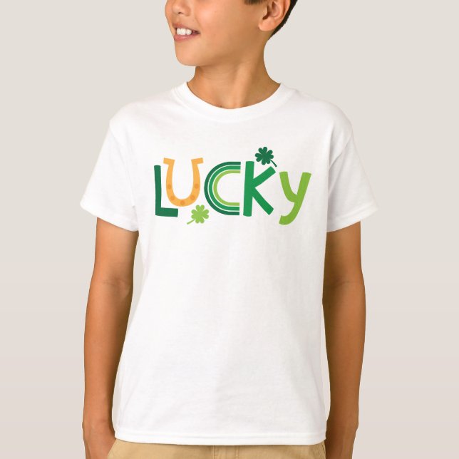 St. Patrick's Day Kids T-Shirt "Lucky" Ord Art (Framsida)