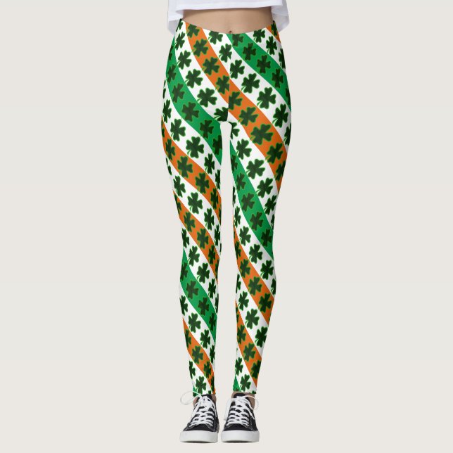 St. Patrick's Day Klöver Rand Leggings (Framsida)