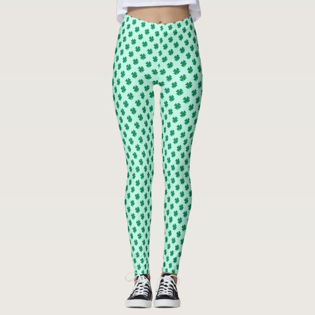 St. Patrick's Day Klöverbladsmönster Leggings (Framsida)