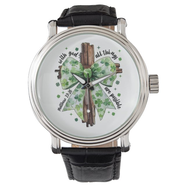 St. Patrick's Day Kristet Tro Klöver Shamrock Armbandsur (Framsida)