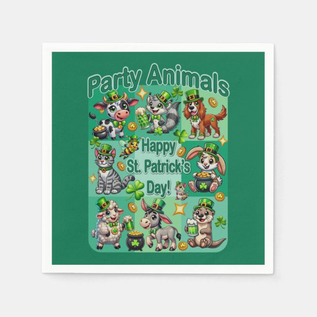 St. Patricks Day Kul och söta "Party Animals" Pappersservett (Framsidan)