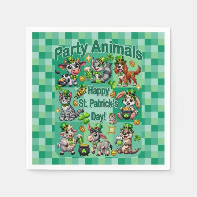 St. Patricks Day Kul och söta "Party Animals" Pappersservett (Framsidan)