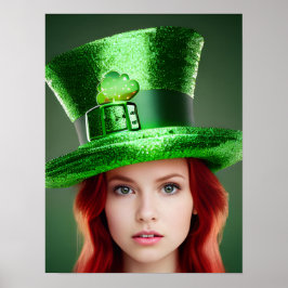 St. Patricks Day Kvinna i Topphatt Poster