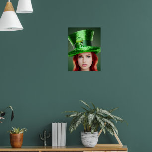 St. Patricks Day Kvinna i Topphatt Poster
