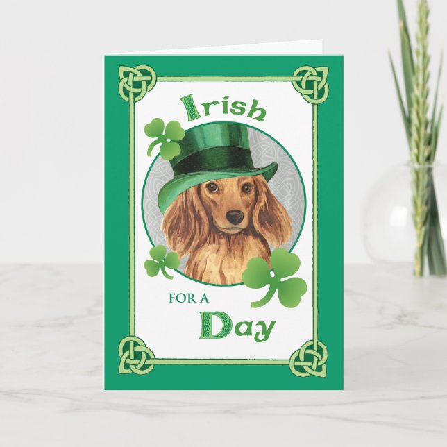 St. Patrick's Day Långhårig Dachshund Kort (Framsida)