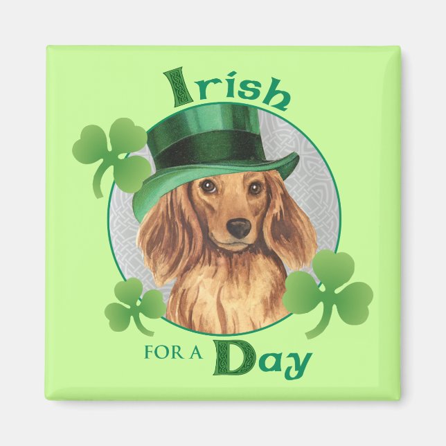 St. Patrick's Day Långhårig Dachshund Magnet (Framsidan)