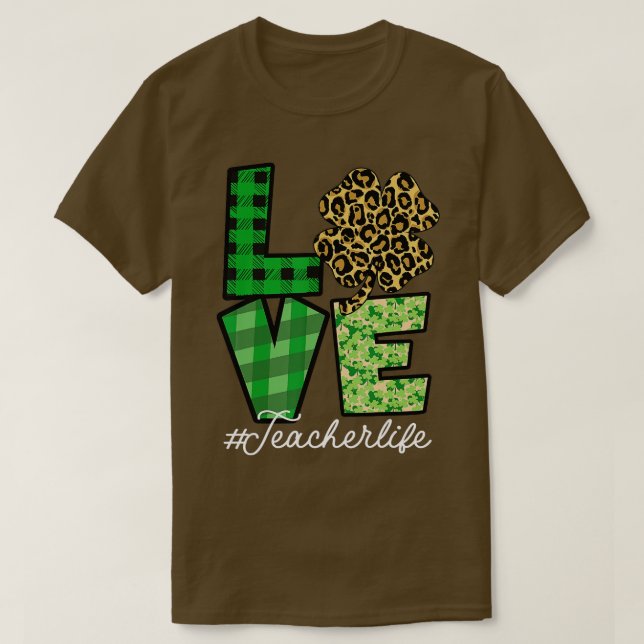 St patricks day Lärare Kärlek Leopard Shamrock Tur T Shirt (Design framsida)