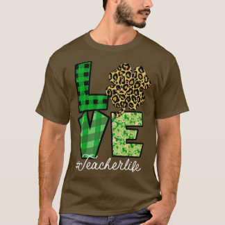 St patricks day Lärare Kärlek Leopard Shamrock Tur T Shirt