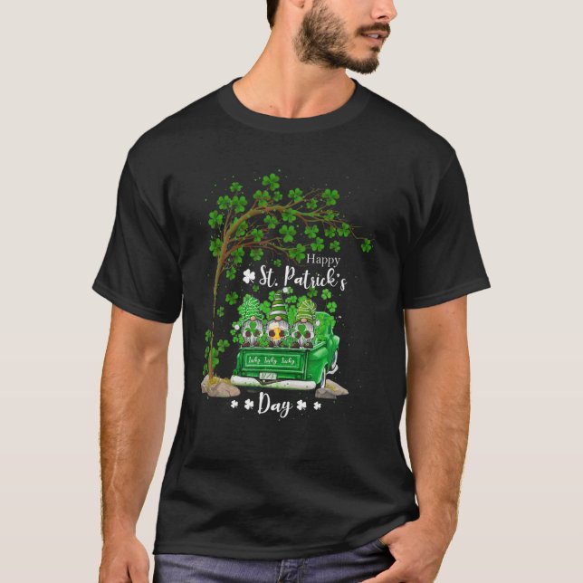 St patricks day Lastbil Gnome Heart Shamrock Klöve T Shirt (Framsida)