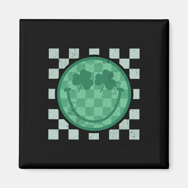 St Patricks Day Leende Shamrock Ansikte Retro Groo Magnet (Framsidan)