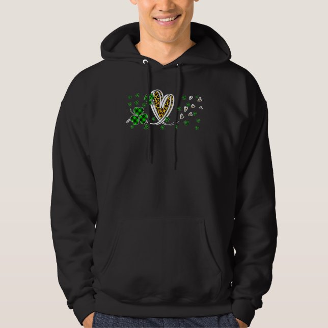 St patricks day Leopard Heart Buffalo Play Klöver Hoodie (Framsida)
