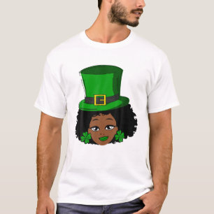 st patricks day Leprechaun Afro Woman Shamrock Wom T Shirt
