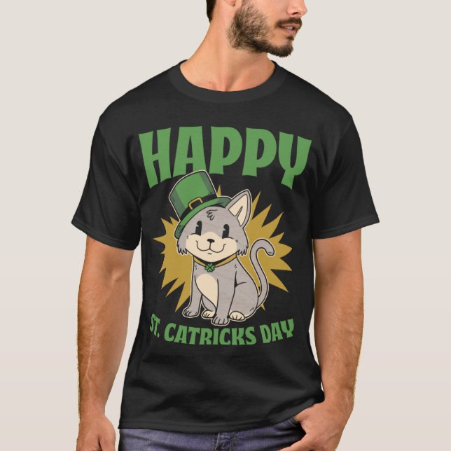 St Patricks Day Leprechaun Cat  Patricks Day T Shirt (Framsida)
