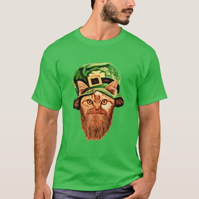 St. Patrick's Day Leprechaun Cat T Shirt (Framsida)