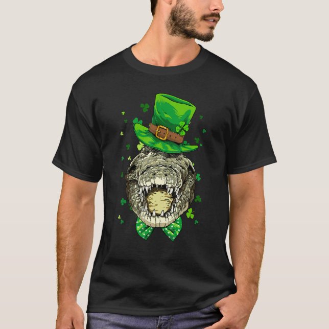 St Patrick's Day Leprechaun Crocodile Gators Shamr T Shirt (Framsida)