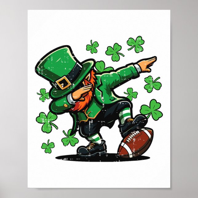 St Patricks Day Leprechaun Dab Fotboll Män Pojkar  Poster (Framsidan)