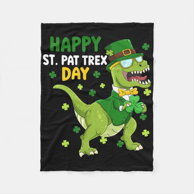 St Patricks Day Leprechaun Dinosaur Dino Glad St  Fleecefilt (Framsidan)