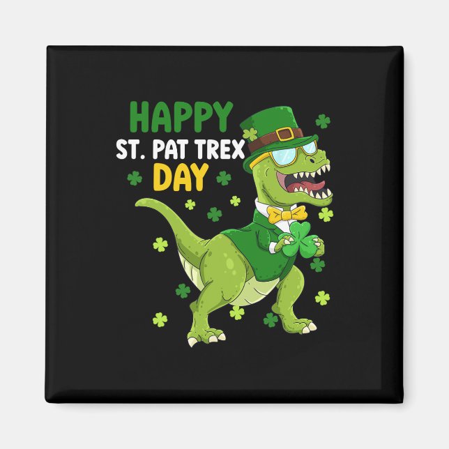 St Patricks Day Leprechaun Dinosaur Dino Glad St  Magnet (Framsidan)