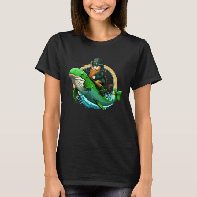 St. Patricks Day Leprechaun Dolphin Shamrock Funny T Shirt (Framsida)