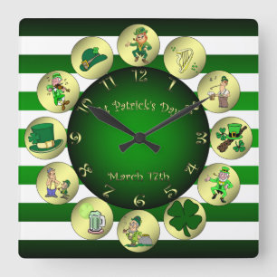 St Patrick's Day ~ Leprechaun ~ "Erin Go Bragh" ~ Fyrkantig Klocka