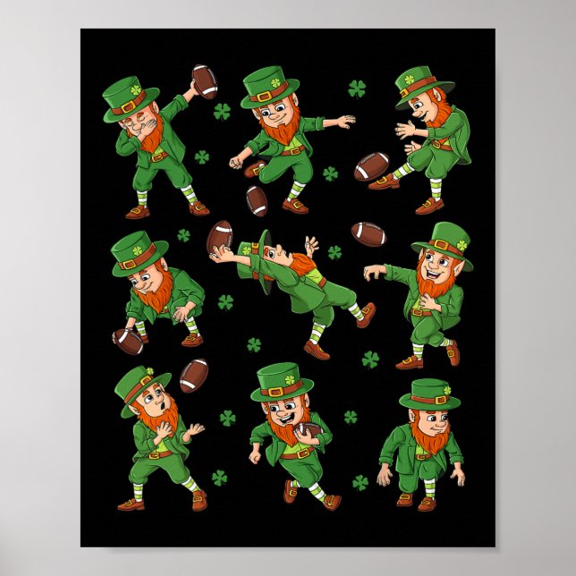 St patricks day Leprechaun Football Player Klöver Poster (Framsidan)