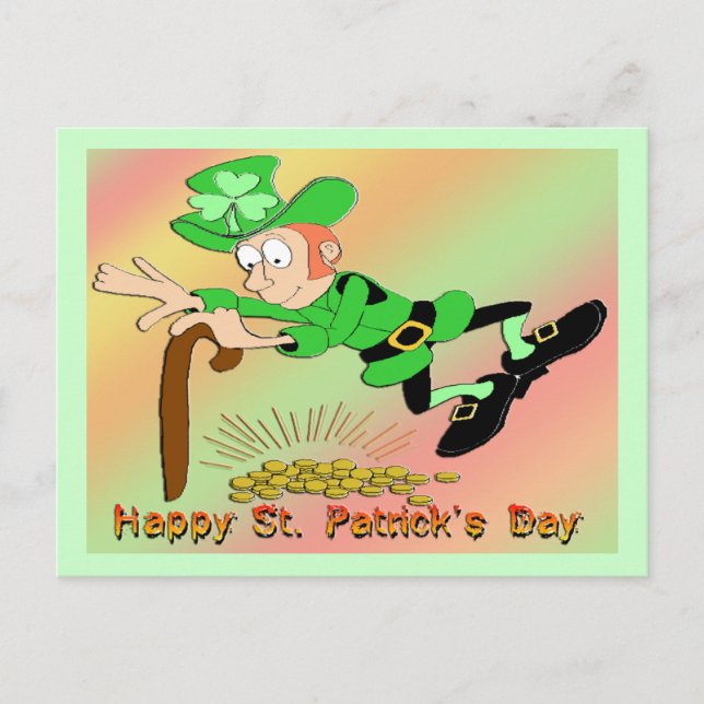 St patrick's day Leprechaun Guld Vykort (Framsida)