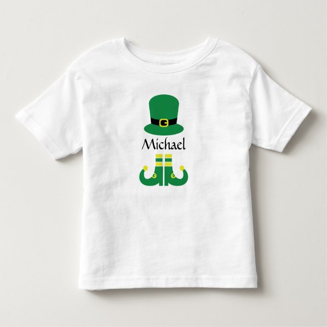 St patricks day Leprechaun Hat Cute Add Namn Boys T Shirt (Framsida)