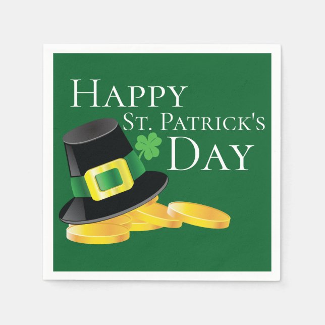 St. Patrick's Day Leprechaun Hat & Guld Mynt Pappersservett (Framsidan)