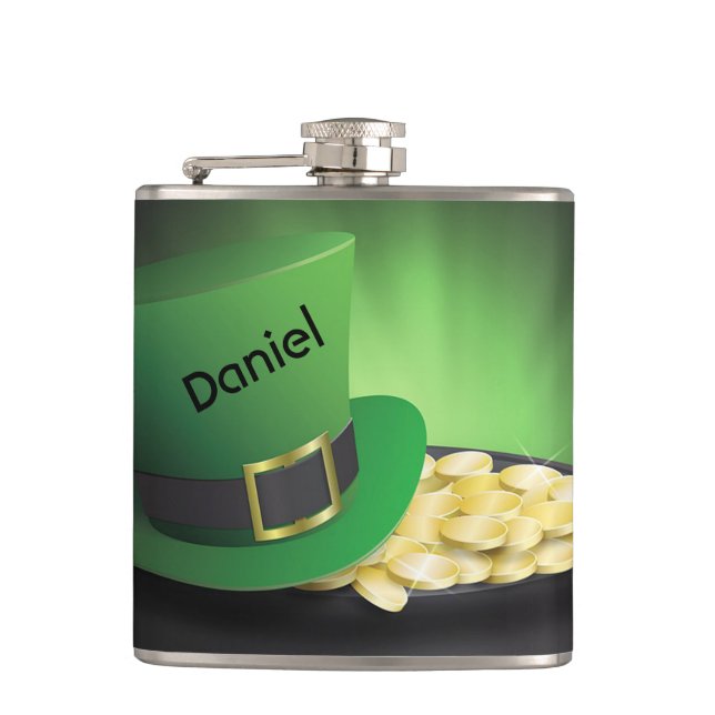 St. Patrick's Day Leprechaun Hat och Pot of Guld Fickplunta (Framsidan)