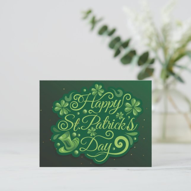 St. Patrick's Day Leprechaun Hatt Shamrocks Irländ Julkort (Stående Fram)