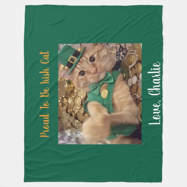 St Patricks Day Leprechaun Katt  Fleecefilt (Framsidan)