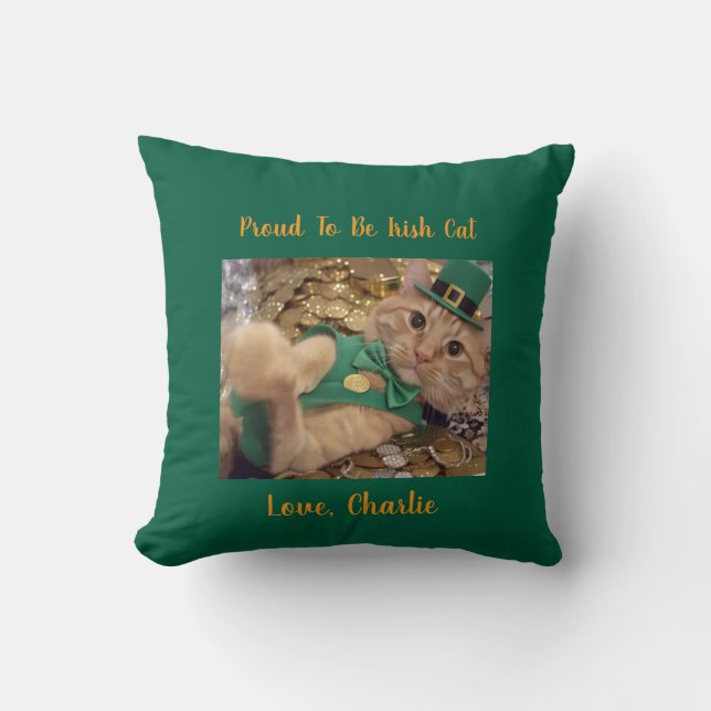 St Patricks Day Leprechaun Katt  Kudde (Framsida)