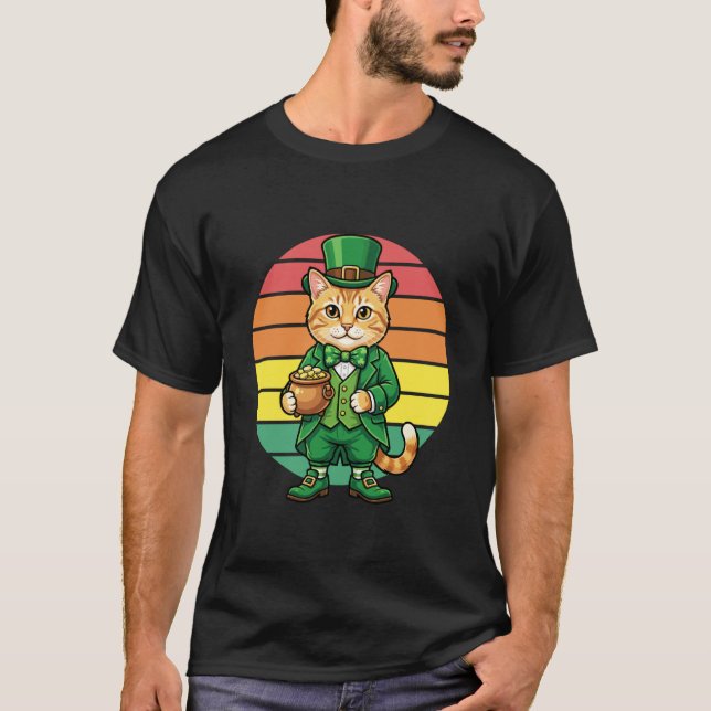 St Patricks Day Leprechaun Katt Lucky Shamrock T Shirt (Framsida)