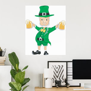 St Patrick's Day Leprechaun med Beer Mugg Poster