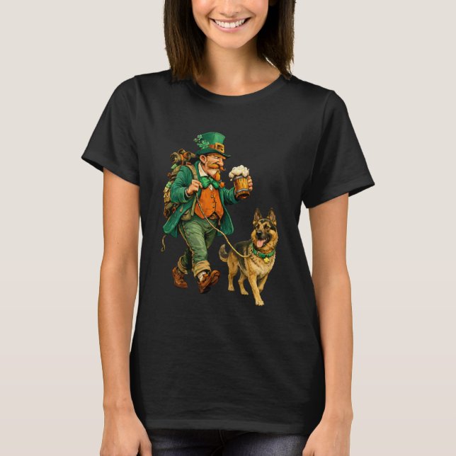 St. Patricks Day Leprechaun med öl tysk  T Shirt (Framsida)