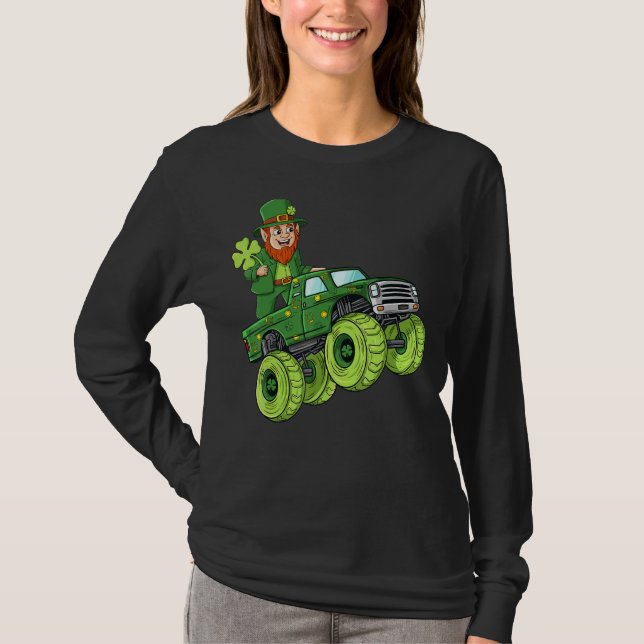 St patricks day Leprechaun Monster Lastbil Lucky B T Shirt (Framsida)