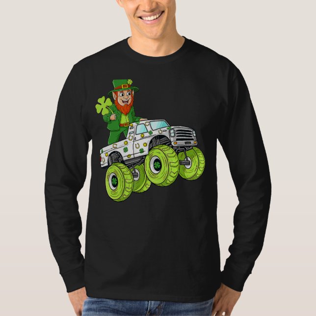 St patrick's day Leprechaun Monster Lastbil Lucky  T Shirt (Framsida)